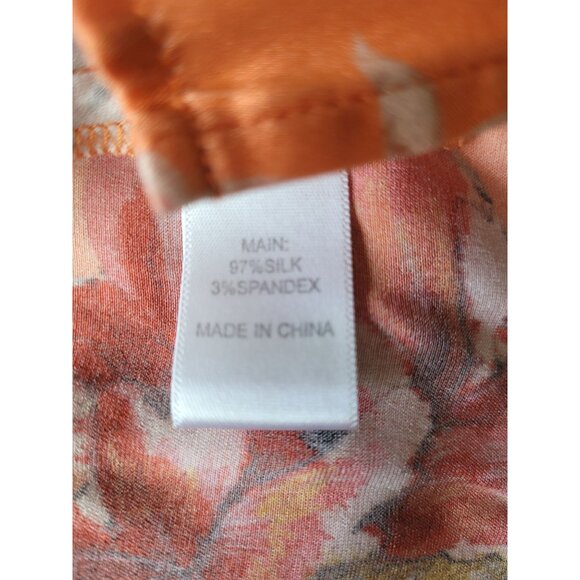 St. John Womens Floral Print Orange Sleeveless Silk Blend Top L - Picture 6 of 12